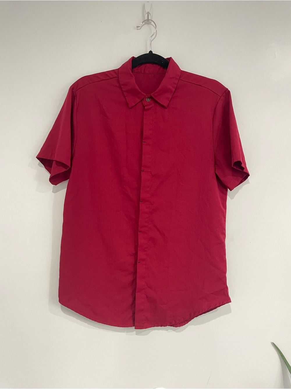 Short Sleeve Dark Red Button Up Tee